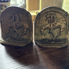 1930s Bronzed Cast Iron Bookends Native American End Of The Trail 3.75