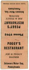 Peggy's Restaurant, Joe & Peggy Hauser, Delaware Water Gap, PA Matchbook Cover picture