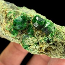 Rare Demantoid Garnet Crystal Cluster on Matrix, Green Andradite Mineral Specime picture