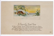 New Year's 1924 Vintage Postcard - Pretty Snow Scene with House picture