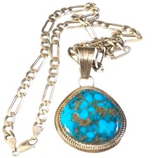 62.7gr Herbert Tsosie Bisbee Turquoise Sterling Silver Pendant Necklace picture