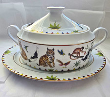 Vintage Lynn Chase Harmony Wildlife Tureen & Platter Set – 24K Gold – 1998 picture