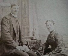 Antique Photo Cabinet Card Handsome Man & Classy Woman Columbus Ohio c.1878-1883 picture