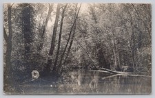 Scenic View Woodland Creek With Woman RPPC Real Photo Postcard picture