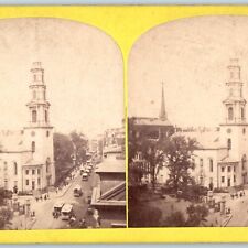 1876 Boston, MA Park Street Church Stereoview Real Photo Streetcar Suburbs V27  picture