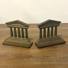 Antique Cast Iron Greek Parthenon Temple Bookends Vintage Verona Era 1920s 1930s picture