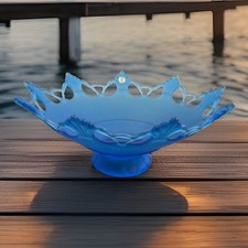 Vintage Westmoreland Glass Blue Bowl Orig. Label #1875 Victorian Revival Decor picture