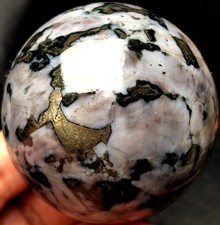 251g Blue Indigo Gabbro Sphere with Pyrite, Mystic Merlinite Crystal Ball u809 picture