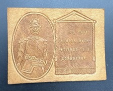 c1910 Antique Tobacco Leather Knight He That Endures With Patience Conqueror picture