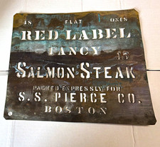 Vintage Cannery Red Label Salmon Brass Crate Stencil - Original picture