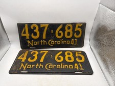 All Original Matching Pair 1941 North Carolina License Plate picture