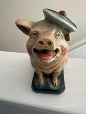 Vintage Noontidings 8” Chalkware Pig Coin Bank USA Farmhouse Country Folk Art picture