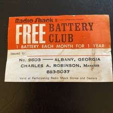 Vintage RadioShack free battery club card Nostalgia Electronics Short Circuit picture