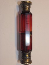 VICTORIAN 1850S GLASS DOUBLE ENDED RUBY RED SENT & SMELLING SALT CONTANER picture