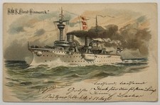 SMS Furst Bismark German Armored Cruiser c1899 Artist Signed Antique Postcard picture