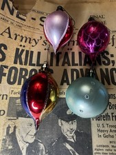 y): Vintage Polish Mercury Glass Christmas Ornaments Lot of 4 - Multi-Indent picture