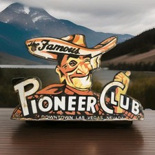 Vintage Pioneer Club Porcelain Sign Las Vegas NV Strip Casino Gambling Gas Oil picture
