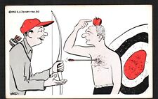 Old Humor Postcard Archery Bow Arrow Shooting Apple Target from Head 1955 Devery picture