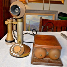 1912  GE CO. CANDLE STICK dial  BRASS PHONE AND RINGER BOX- ENGLAND picture