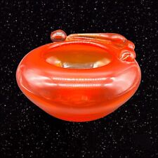 Murano Italy Hand Blown Bowl Orange Red Applied 3”t 6.75”w Vintage picture