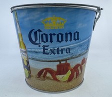 Corona Extra Beach Crab Tin Metal Ice Bucket Pail w/Bottle Opener Vtg Rare picture