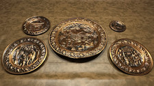 RUSTIC COPPERCRAFT GUILD SET OF FIVE (5) VINTAGE COPPER EMBOSSED WALL HANGINGS picture