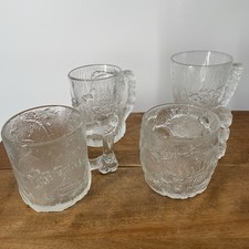 VTG 90s Set Of 4 McDonalds Flintstones Frosted Clear Mugs TreeMENDOUS Mammoth picture