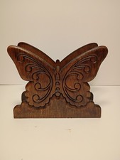 🔥Vintage 1970’s Hand Carved Wooden Butterfly Napkin Mail Holder 🔥 picture