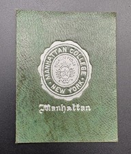 c1910 L20 Manhattan College New York College Seal Tobacco Leather Green picture