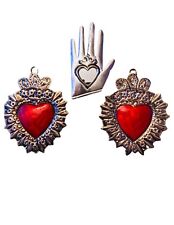 2 Rustic Hearts 1 Mirrow Vintage Mexican Tin Folk Art, Heart Tin Ornament BONUS  picture
