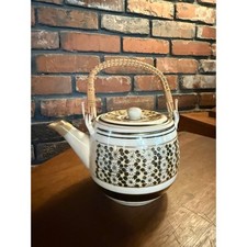 Vintage Made in Japan Floral Ceramic Teapot Wicker Handle MCM picture