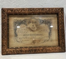 Antique 1887 Framed Marriage Certificate Ornate Gold Gilded Cesso Wood Frame picture