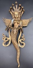 Vintage Solid Brass Thai Kinnari Wall Hanging Winged Goddess Naga 18