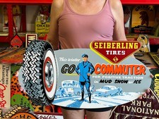 Vintage Style Metal Sign Seiberling Tires NOT Porcelain 30x16 Made USA picture