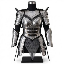 Female Steel Knight Armor Suit Cuirass Pauldrons Chainmail LARP Cosplay Set picture