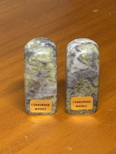 Vintage Connemara Marble Salt & Pepper Shakers Ireland Original Labels Rounded picture