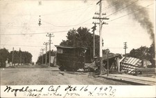 Woodland CA Streetcar Trolley Wreck c1907 Real Photo Vintage Postcard bhn picture