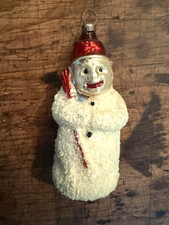 Antique 1920's German Mercury Glass Snowman Red Hat & Broom Ornament ships FREE picture