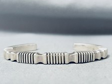 STUNNING VINTAGE NAVAJO SIGNED MEL FRANCIS CHANNEL STERLING SILVER BRACELET picture