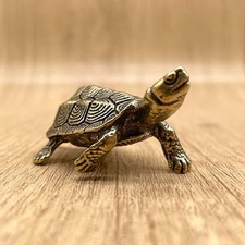 Brass Turtle Figurine Mini Animal Statue Vintage Desk Decor Solid Brass Ornament picture
