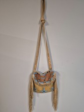 Antique Plains Native American Beaded Shoulder Bag Sinew Sewn Glass Beads picture
