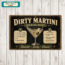 Dirty Martini Recipe Cocktail Lounge Home Bar Kitchen Tavern Metal Sign Plaque picture