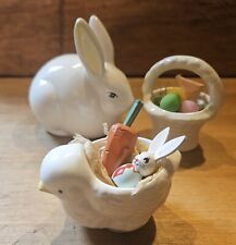 VINTAGE MID-LATE 1900'S CERAMIC BUNNY CHICK AND BASKET EASTER picture