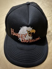 Harley Davidson Motorcycles Eagle Logo Black Mesh Trucker Snapback Hat Cap picture