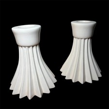 Vintage LENOX Set (2) Mid Century Starburst CANDLESTICKS Cream 3.75 IN Japan picture