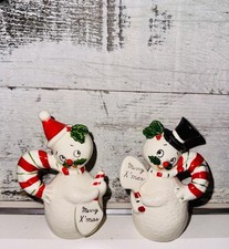 Impossibly RARE + MINTY Vintage MCM Candy Cane Snowman Shakers Japan π§£βοΈ π© picture