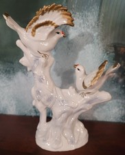Vintage Capodimonte Style Porcelain Doves Lovebirds Figurine - White & Gold-12