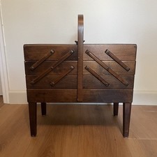 Strommen Bruk Hamar Norway Accordion Style Wood Sewing Box Chest  picture