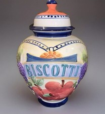 Vintage Biscotti Ceramic Cookie Jar Hand Painted Fruit Italian Tuscan Style 9in picture