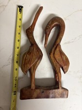 Vintage Hand Carved Wood Pair of Cranes Herons Figurine on Base 11” Folk Art picture